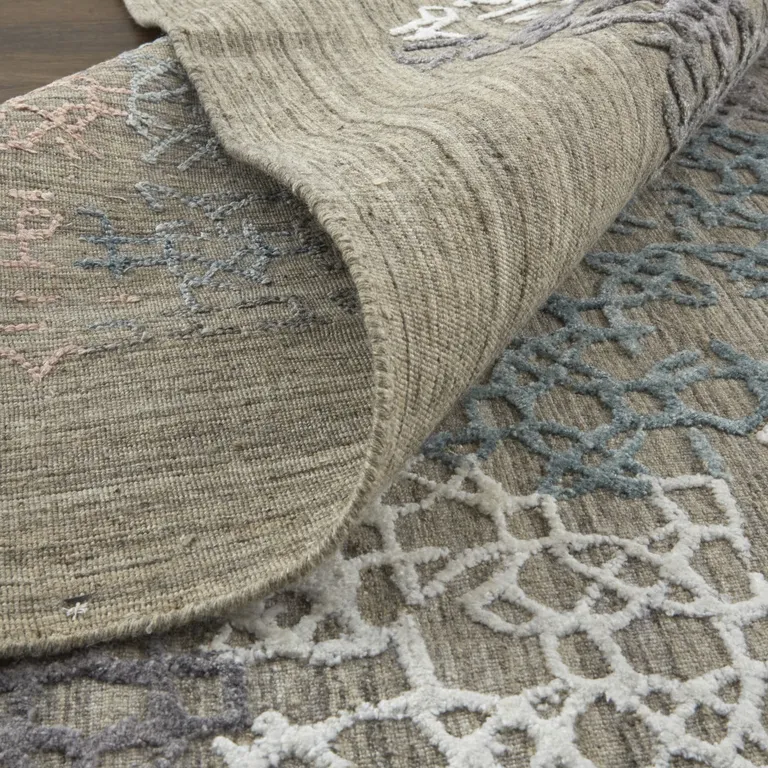 10' Pink Blue And Taupe Abstract Hand Woven Runner Rug Photo 2
