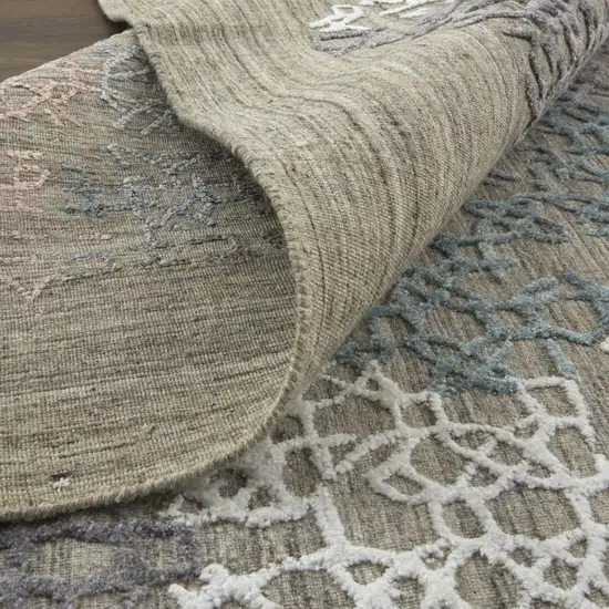 10' Pink Blue And Taupe Abstract Hand Woven Runner Rug Photo 3