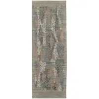 Photo of 8' Pink Blue And Taupe Abstract Hand Woven Runner Rug