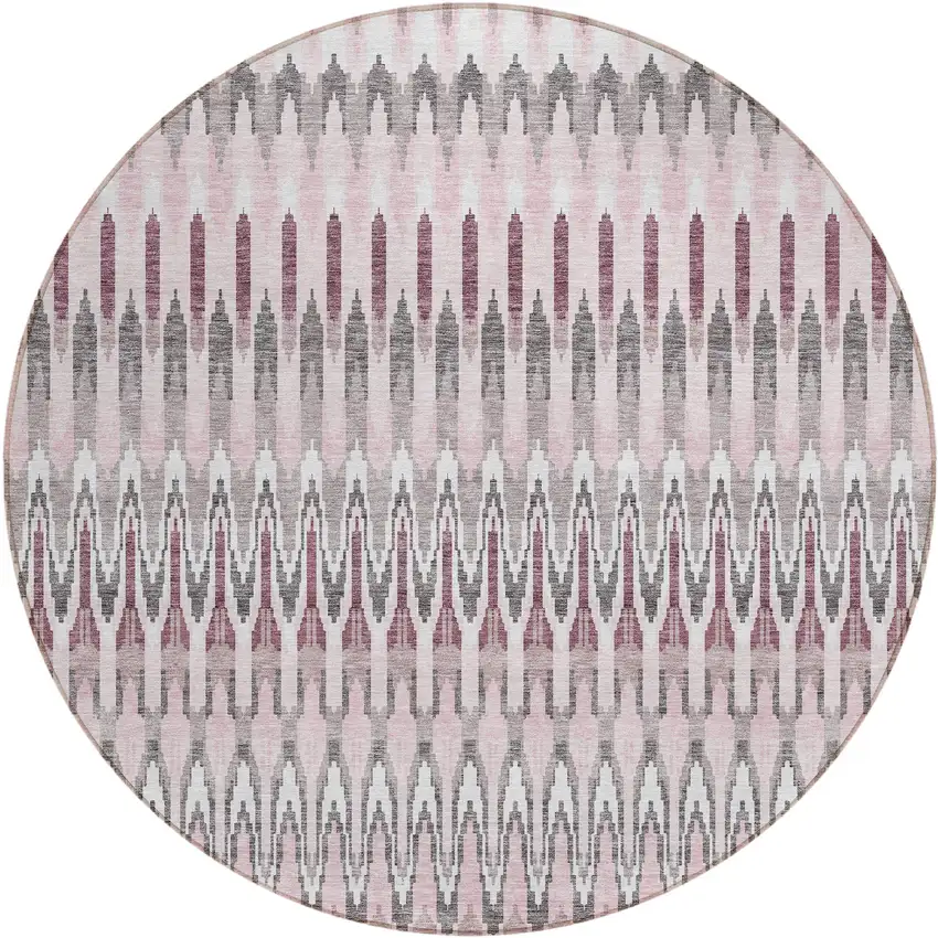 8' Pink Blush And Gray Round Southwestern Washable Indoor Outdoor Area Rug Photo 2
