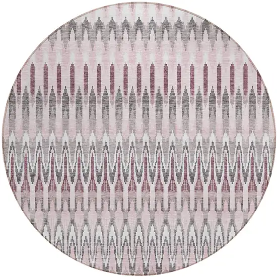 8' Pink Blush And Gray Round Southwestern Washable Indoor Outdoor Area Rug Photo 2