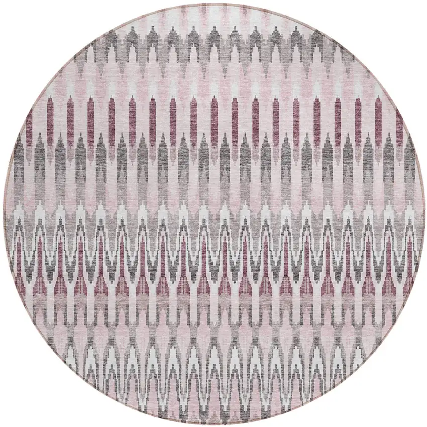 8' Pink Blush And Gray Round Southwestern Washable Indoor Outdoor Area Rug Photo 2