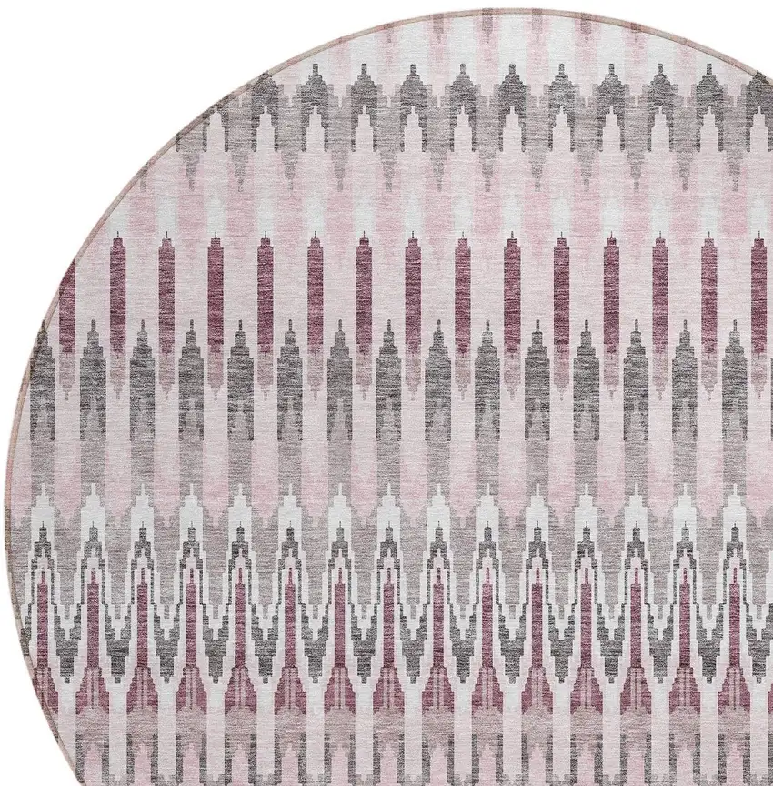 8' Pink Blush And Gray Round Southwestern Washable Indoor Outdoor Area Rug Photo 5