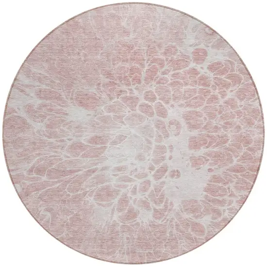 8' Pink Blush And Ivory Round Abstract Washable Indoor Outdoor Area Rug Photo 5
