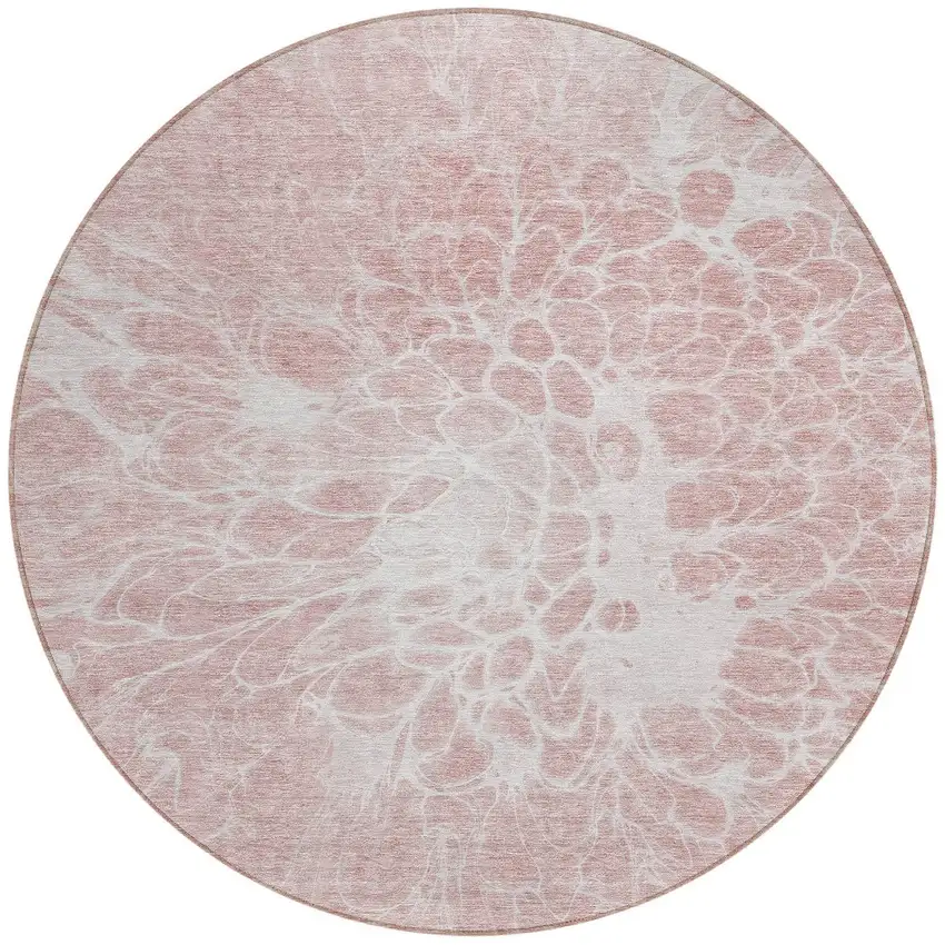 8' Pink Blush And Ivory Round Abstract Washable Indoor Outdoor Area Rug Photo 5