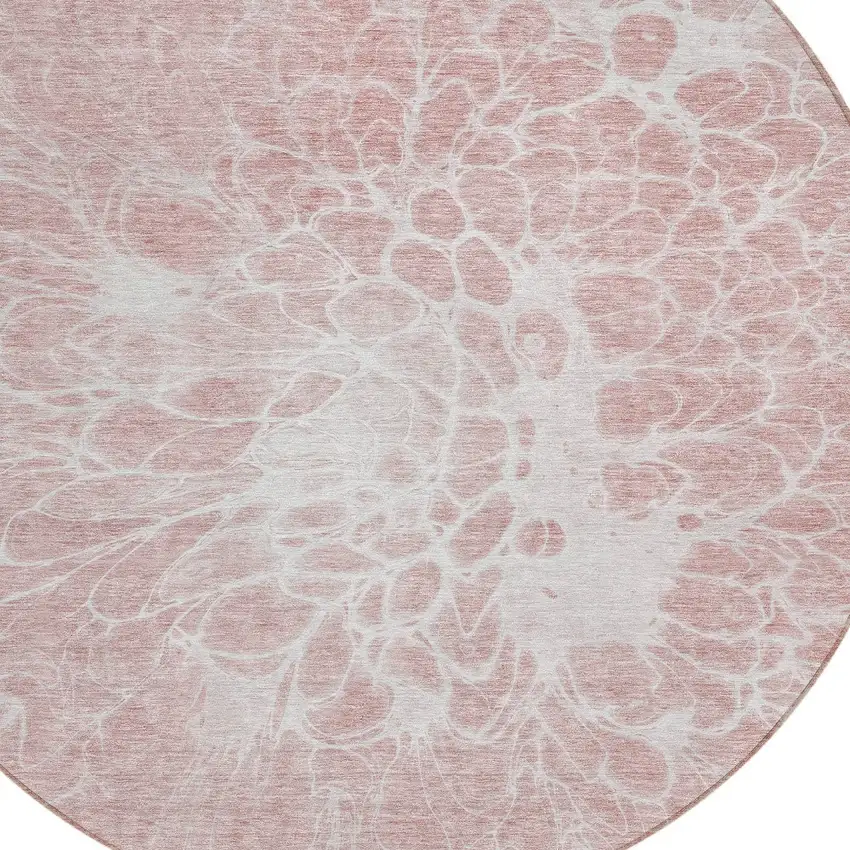 8' Pink Blush And Ivory Round Abstract Washable Indoor Outdoor Area Rug Photo 4