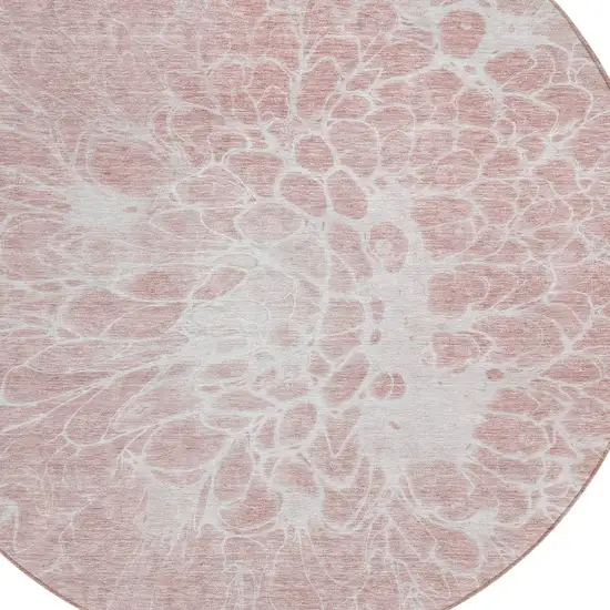 8' Pink Blush And Ivory Round Abstract Washable Indoor Outdoor Area Rug Photo 4