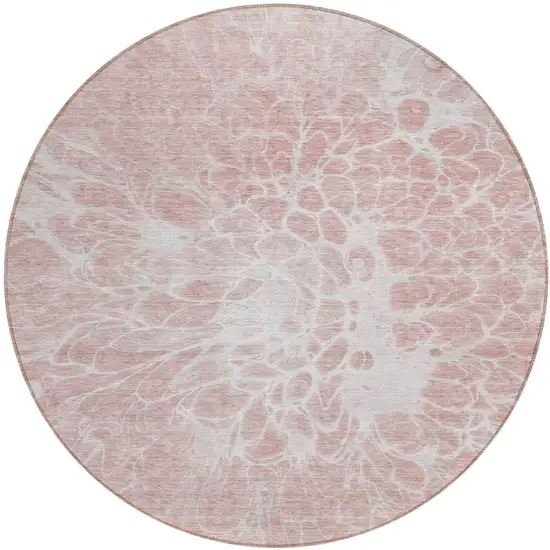 8' Pink Blush And Ivory Round Abstract Washable Indoor Outdoor Area Rug Photo 2