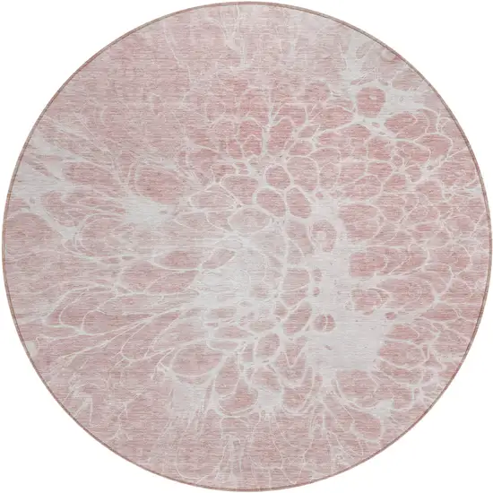 8' Pink Blush And Ivory Round Abstract Washable Indoor Outdoor Area Rug Photo 2