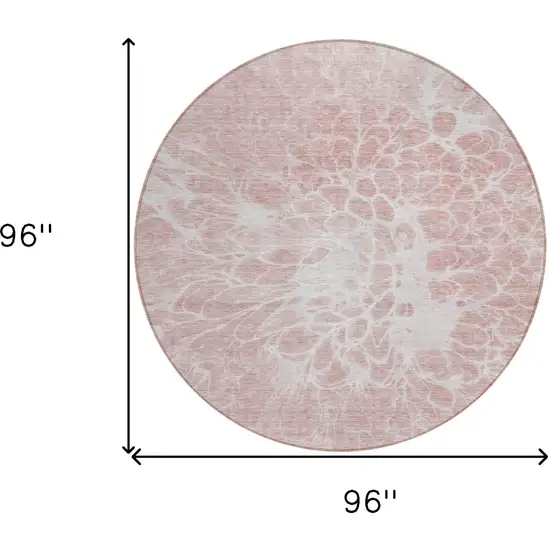 8' Pink Blush And Ivory Round Abstract Washable Indoor Outdoor Area Rug Photo 3