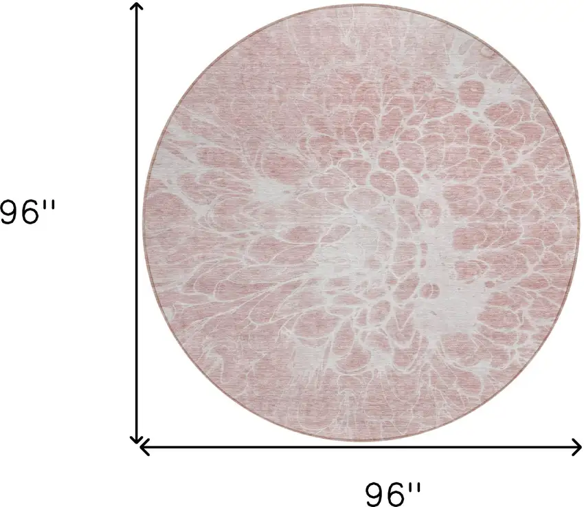 8' Pink Blush And Ivory Round Abstract Washable Indoor Outdoor Area Rug Photo 3