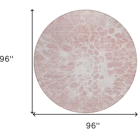 8' Pink Blush And Ivory Round Abstract Washable Indoor Outdoor Area Rug Photo 3