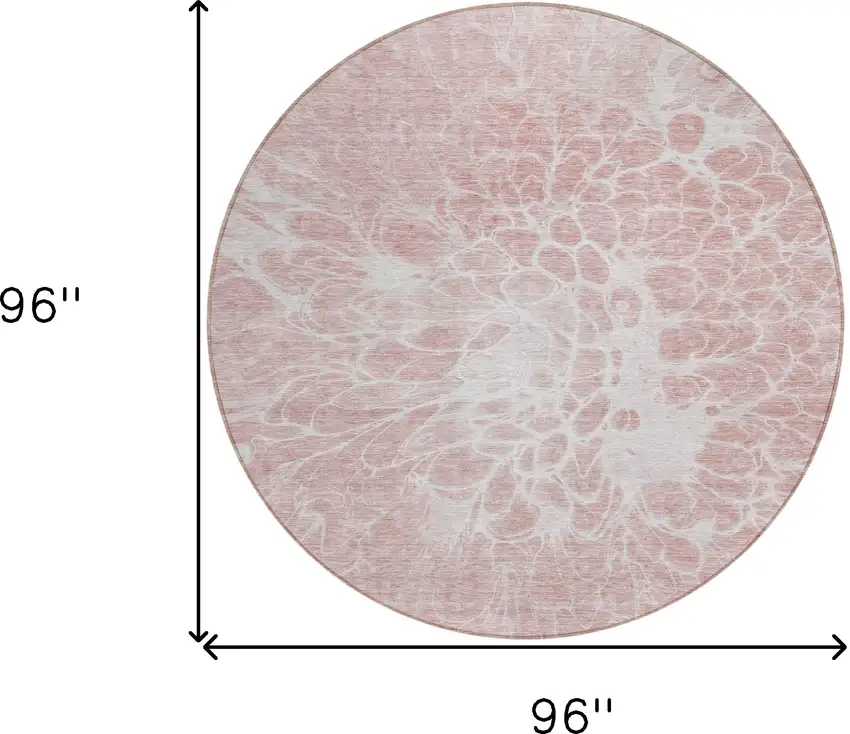 8' Pink Blush And Ivory Round Abstract Washable Indoor Outdoor Area Rug Photo 3