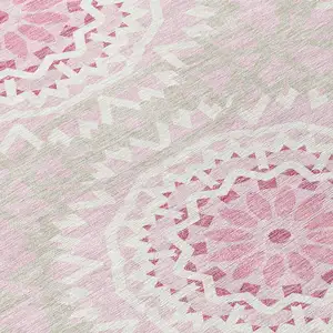 Photo of 8' Pink Blush And Ivory Round Floral Medallion Washable Indoor Outdoor Area Rug