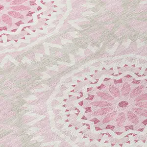Photo of 8' Pink Blush And Ivory Round Floral Medallion Washable Indoor Outdoor Area Rug