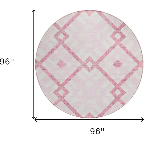 8' Pink Blush And Ivory Round Geometric Washable Indoor Outdoor Area Rug Photo 3