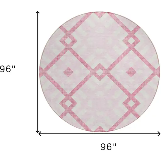 8' Pink Blush And Ivory Round Geometric Washable Indoor Outdoor Area Rug Photo 3