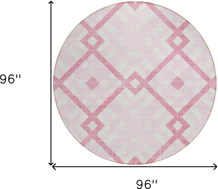 8' Pink Blush And Ivory Round Geometric Washable Indoor Outdoor Area Rug Photo 3