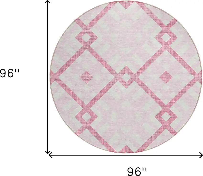 8' Pink Blush And Ivory Round Geometric Washable Indoor Outdoor Area Rug Photo 3