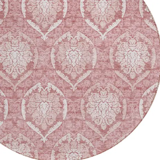 8' Pink Blush And Ivory Round Medallion Washable Indoor Outdoor Area Rug Photo 5