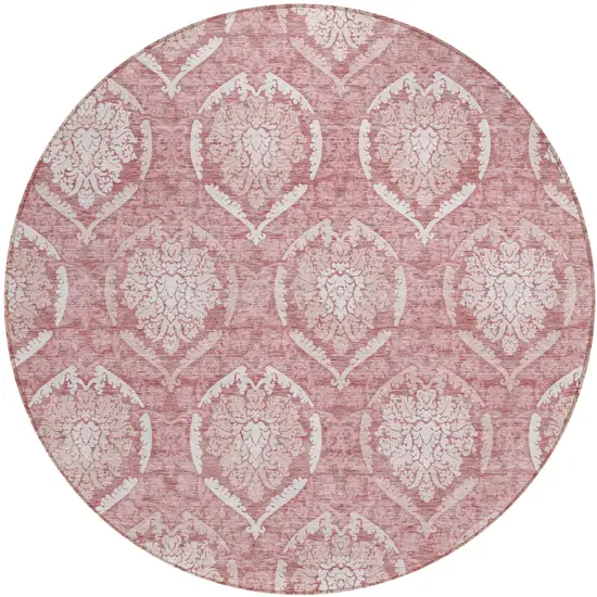 8' Pink Blush And Ivory Round Medallion Washable Indoor Outdoor Area Rug Photo 2