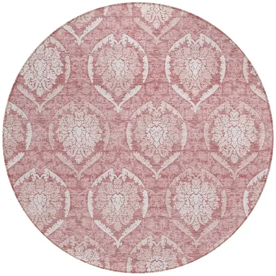 8' Pink Blush And Ivory Round Medallion Washable Indoor Outdoor Area Rug Photo 6