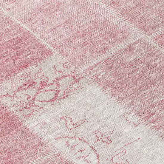 8' Pink Blush And Ivory Round Patchwork Washable Indoor Outdoor Area Rug Photo 9