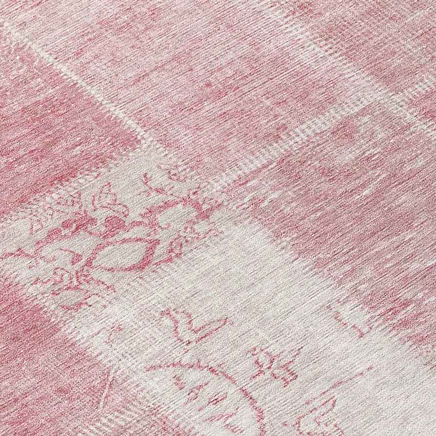8' Pink Blush And Ivory Round Patchwork Washable Indoor Outdoor Area Rug Photo 9