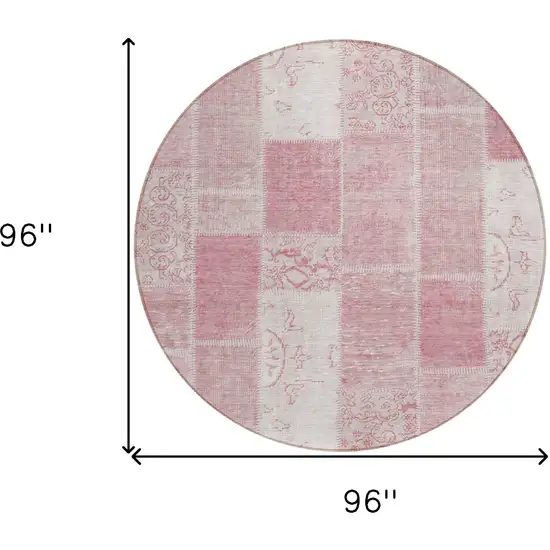 8' Pink Blush And Ivory Round Patchwork Washable Indoor Outdoor Area Rug Photo 8