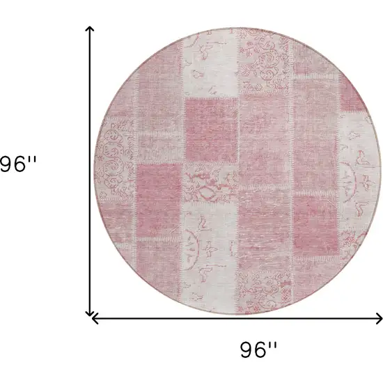 8' Pink Blush And Ivory Round Patchwork Washable Indoor Outdoor Area Rug Photo 8