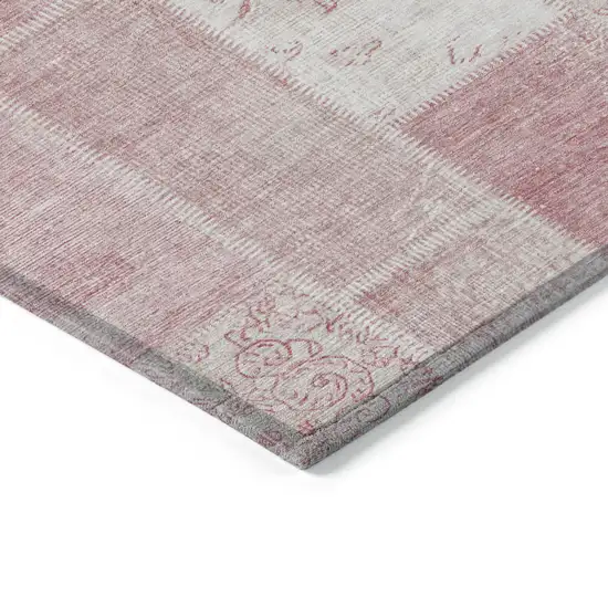 8' Pink Blush And Ivory Round Patchwork Washable Indoor Outdoor Area Rug Photo 3