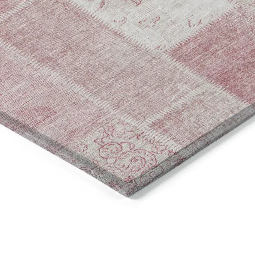 8' Pink Blush And Ivory Round Patchwork Washable Indoor Outdoor Area Rug Photo 3