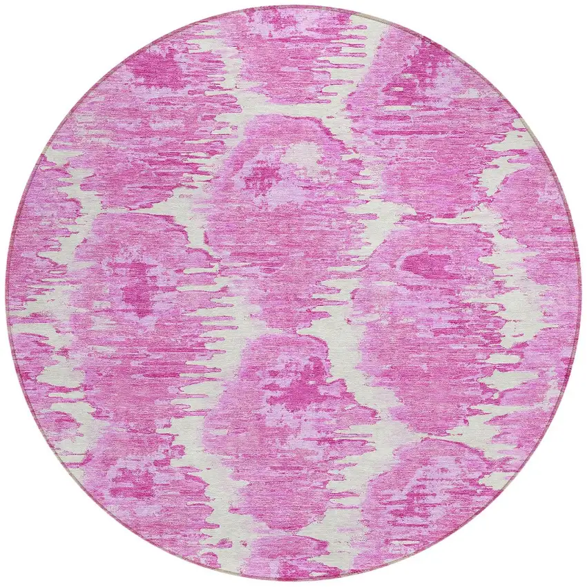 8' Pink Blush And Mauve Round Abstract Washable Indoor Outdoor Area Rug Photo 3