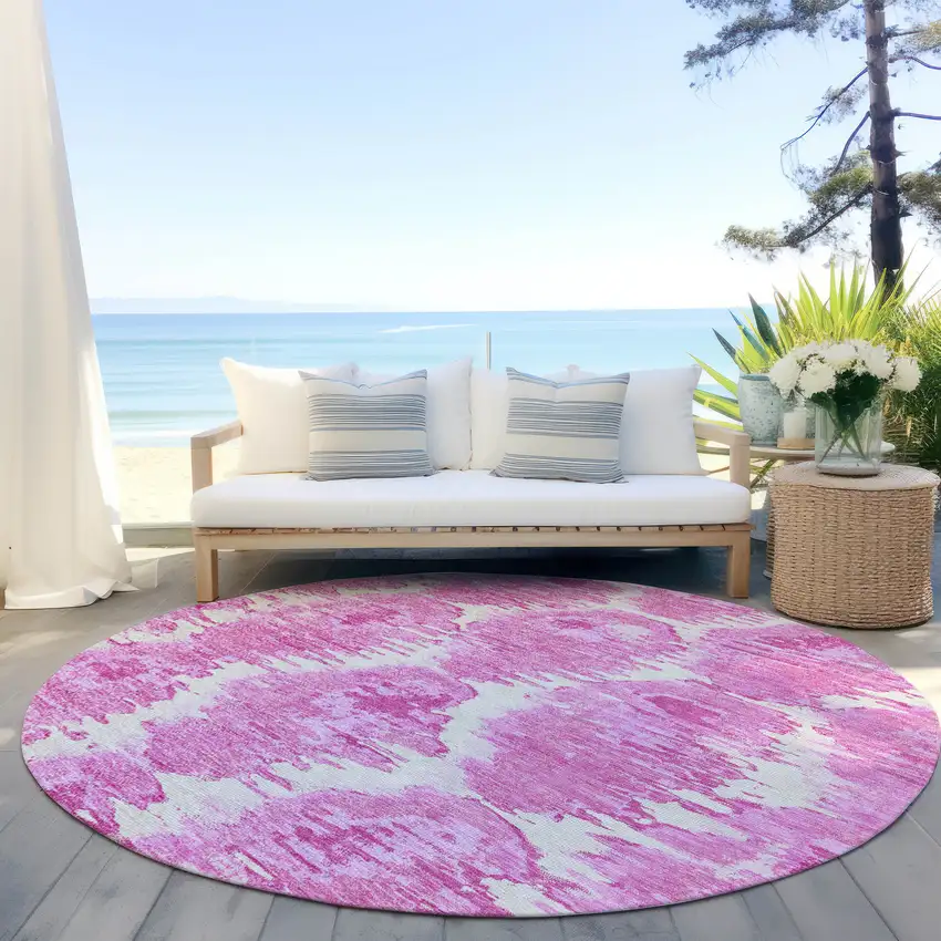 8' Pink Blush And Mauve Round Abstract Washable Indoor Outdoor Area Rug Photo 6