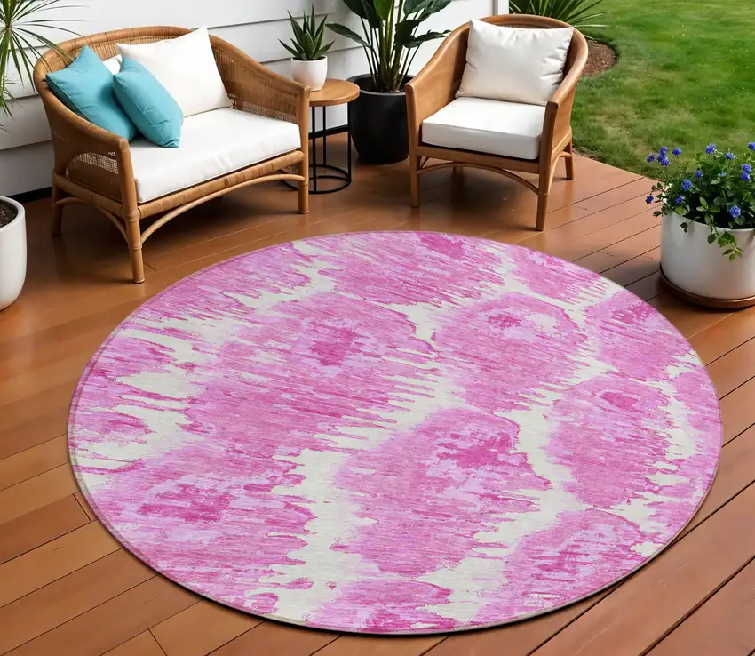 8' Pink Blush And Mauve Round Abstract Washable Indoor Outdoor Area Rug Photo 2