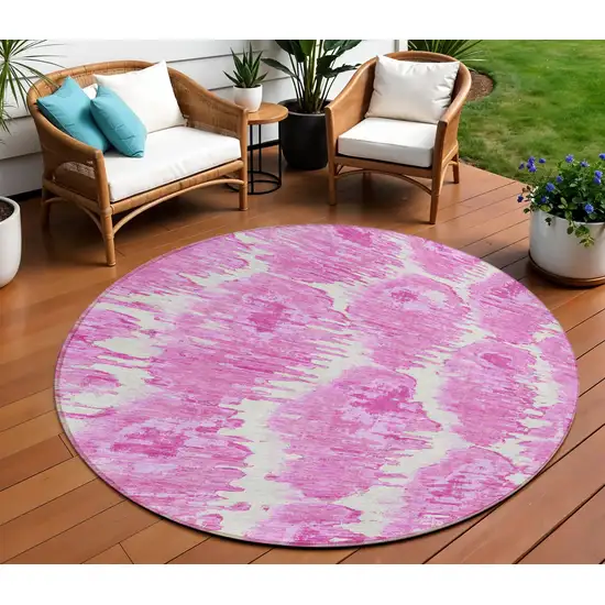 8' Pink Blush And Mauve Round Abstract Washable Indoor Outdoor Area Rug Photo 2
