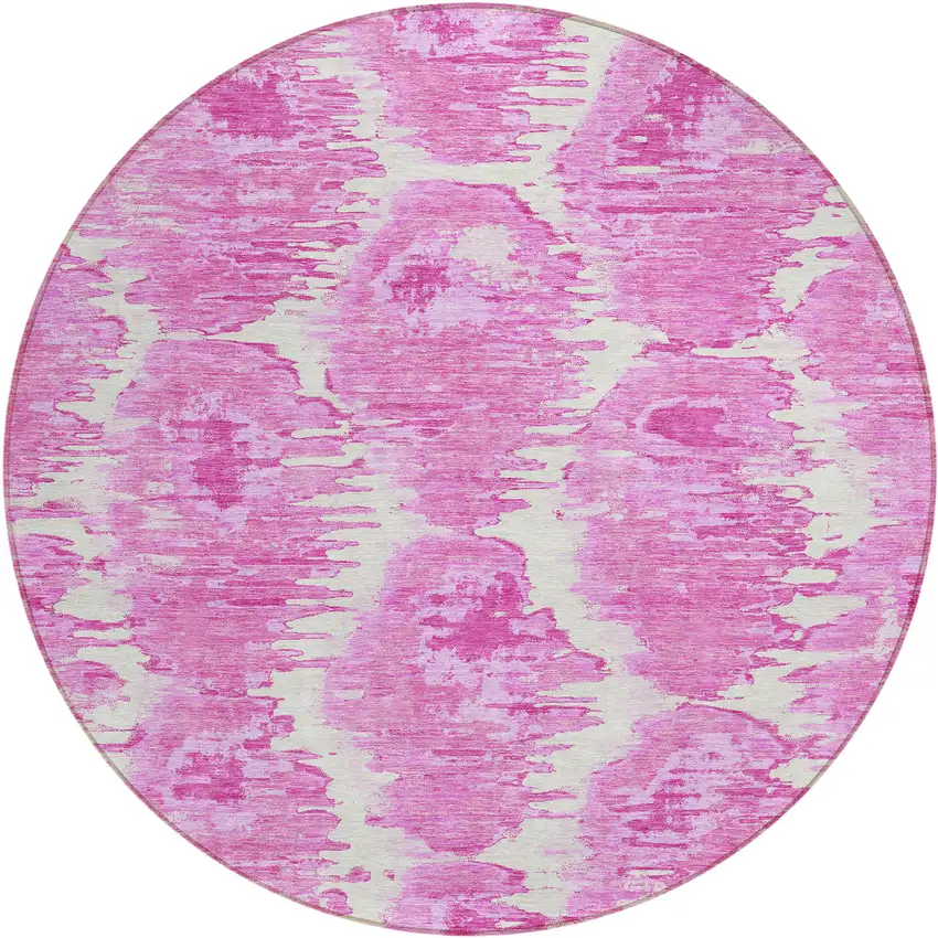 8' Pink Blush And Mauve Round Abstract Washable Indoor Outdoor Area Rug Photo 1