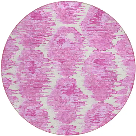 8' Pink Blush And Mauve Round Abstract Washable Indoor Outdoor Area Rug Photo 1