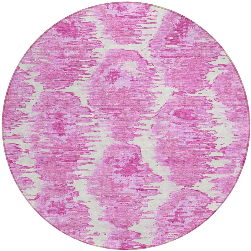 8' Pink Blush And Mauve Round Abstract Washable Indoor Outdoor Area Rug Photo 1