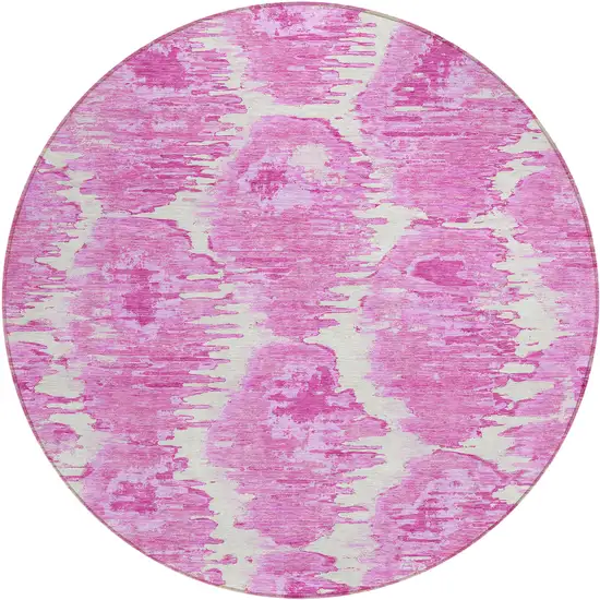 8' Pink Blush And Mauve Round Abstract Washable Indoor Outdoor Area Rug Photo 1