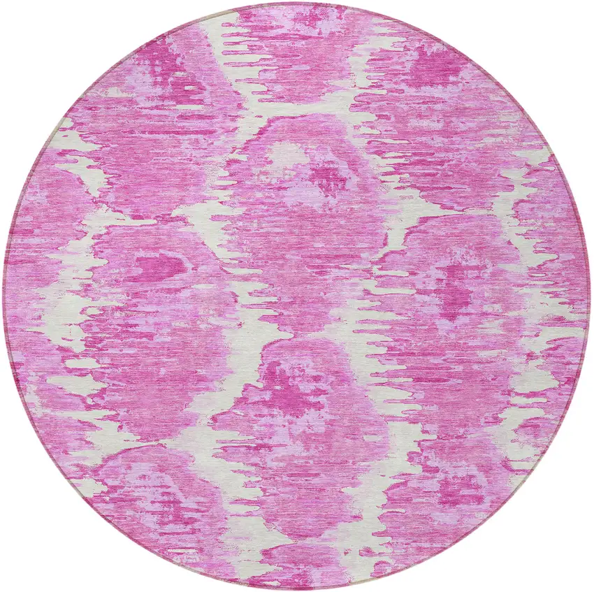 8' Pink Blush And Mauve Round Abstract Washable Indoor Outdoor Area Rug Photo 4