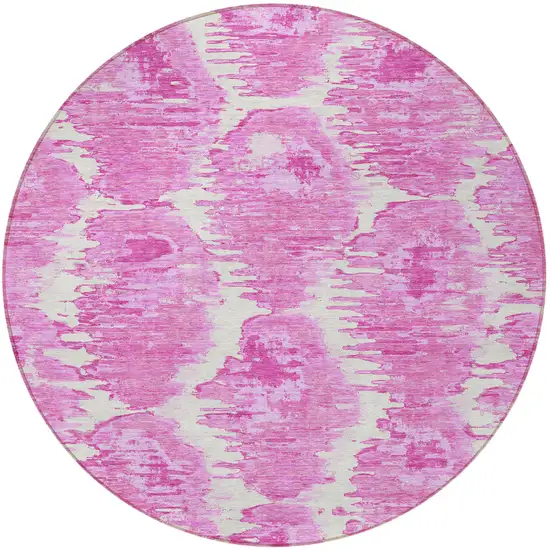 8' Pink Blush And Mauve Round Abstract Washable Indoor Outdoor Area Rug Photo 4