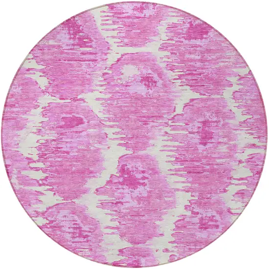 8' Pink Blush And Mauve Round Abstract Washable Indoor Outdoor Area Rug Photo 4