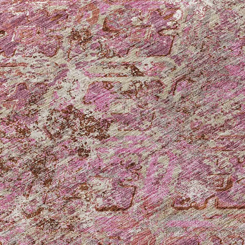 8' Pink Blush And Mauve Round Geometric Washable Indoor Outdoor Area Rug Photo 8