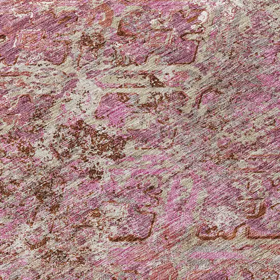 8' Pink Blush And Mauve Round Geometric Washable Indoor Outdoor Area Rug Photo 8