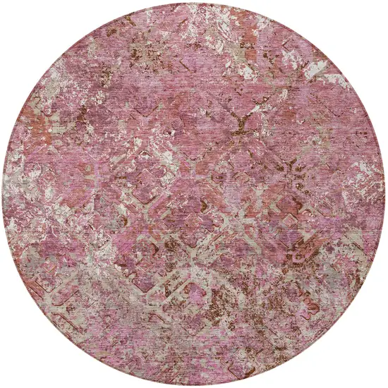 8' Pink Blush And Mauve Round Geometric Washable Indoor Outdoor Area Rug Photo 5