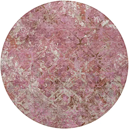 8' Pink Blush And Mauve Round Geometric Washable Indoor Outdoor Area Rug Photo 5