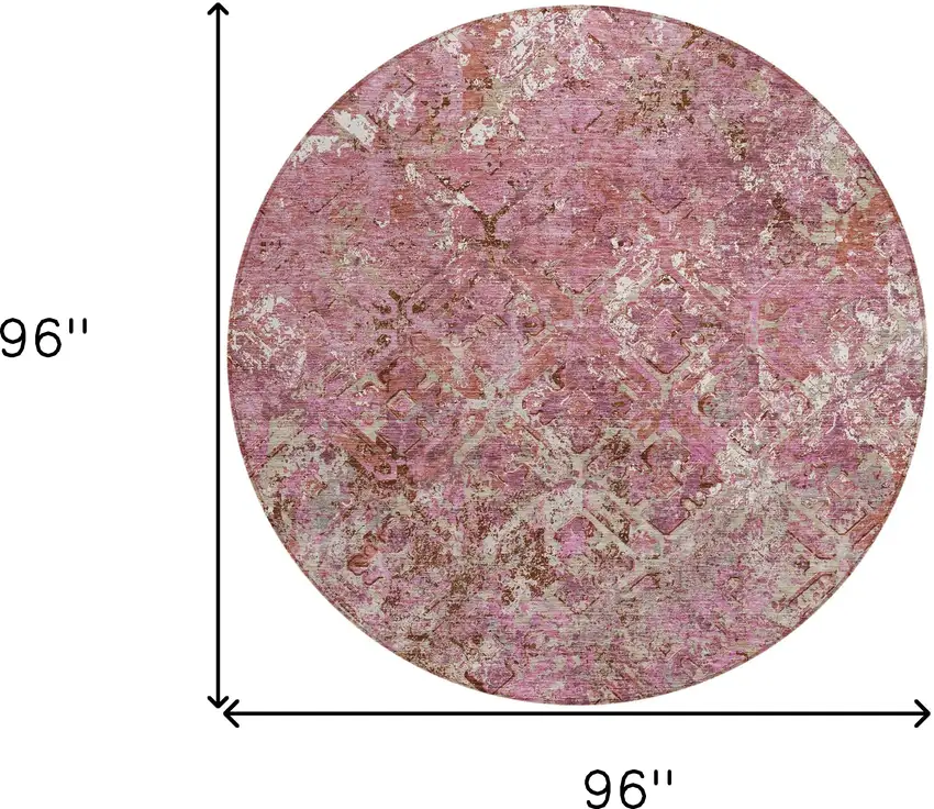 8' Pink Blush And Mauve Round Geometric Washable Indoor Outdoor Area Rug Photo 8