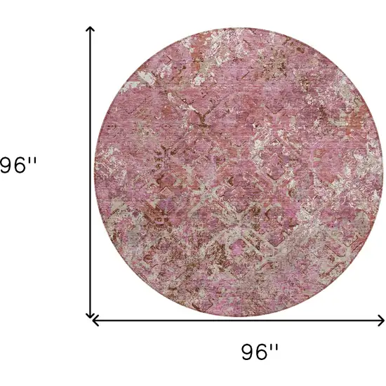 8' Pink Blush And Mauve Round Geometric Washable Indoor Outdoor Area Rug Photo 8