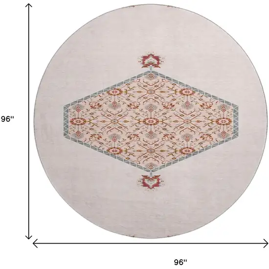 8' Pink Burgundy And Gray Oriental Washable Round Rug With UV Protection Photo 8